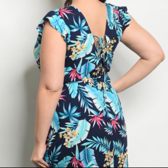 Navy & Mint Tropical print maxi dress - Picture 2 of 6